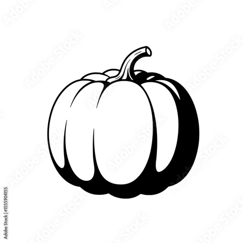 Pumpkin Silhouette: A classic black and white silhouette of a ripe, plump pumpkin, perfect for autumn-themed designs, with striking shadows and a prominent stem.