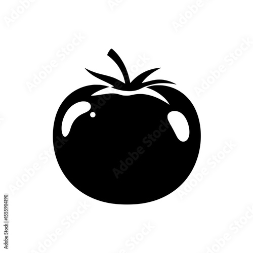 Tomato Icon: A simple yet elegant black and white illustration of a ripe, juicy tomato, with its iconic shape and stem. A versatile design element for culinary or agricultural themes.