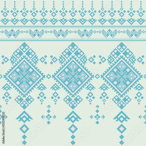 Seamless Blue Tribal Ethnic Pattern – Geometric Textile Design with Diamond Motifs