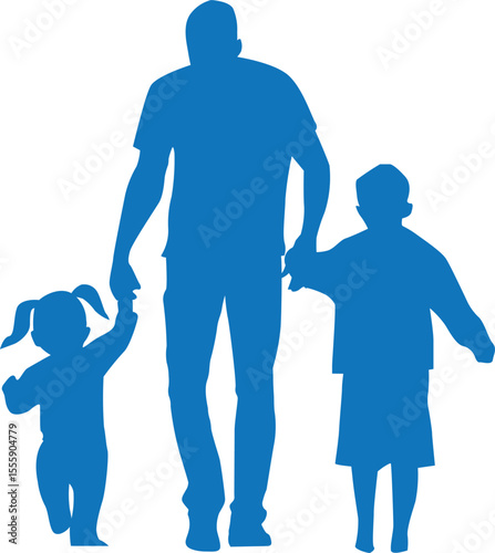 Silhouette of a father and son walking together, a loving family illustration