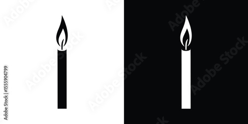 Lit Candle Silhouette Black Candle on White, White Candle on Black Background