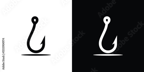 Minimalist Fishing Hook Design, Black and White Illustration, Isolated Symbols