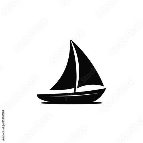 Minimalist Silhouette of a Sailboat on White Background, Nautical Symbol Illustration