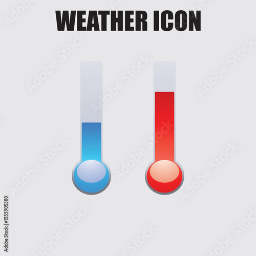 Weather temperature indicators show hot and cold conditions with blue and red thermometers for science and forecast applications.