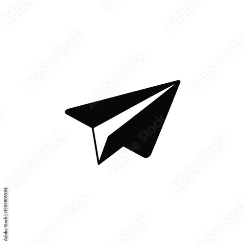 Simple Black and White Illustration of a Paper Airplane Flying on White Background