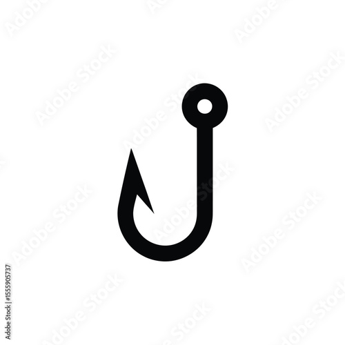 Simple Black Fishing Hook Illustration on Isolated White Background Ready to Use