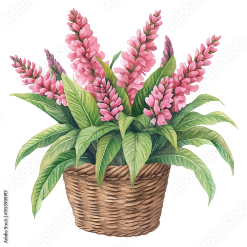 watercolor vector of A Persicaria Flower Basket, isolated on a white background.