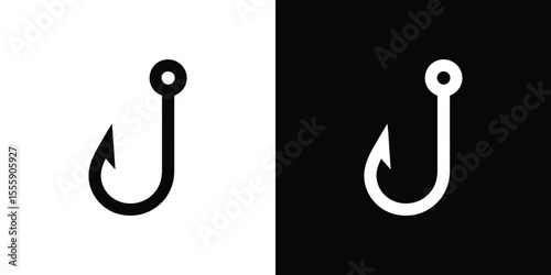 Simple Fishing Hook Icon Black and White Versions for Versatile Use