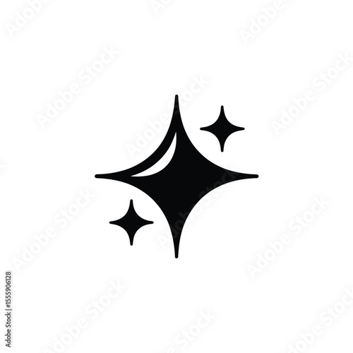 Sparkling Starburst Elegant Black and White Icon with Two Smaller Stars Illustrating Cleanliness