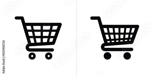 Two Simple Black Shopping Cart Icons on White Background, SidebySide Comparison