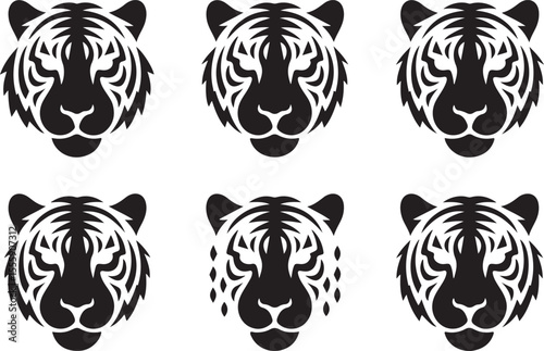 Striking Tiger Head Illustrations Six Unique Black and White Designs