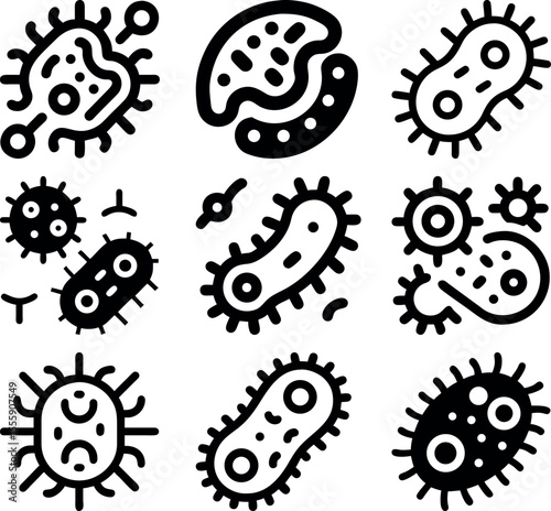 black and white microbe icons