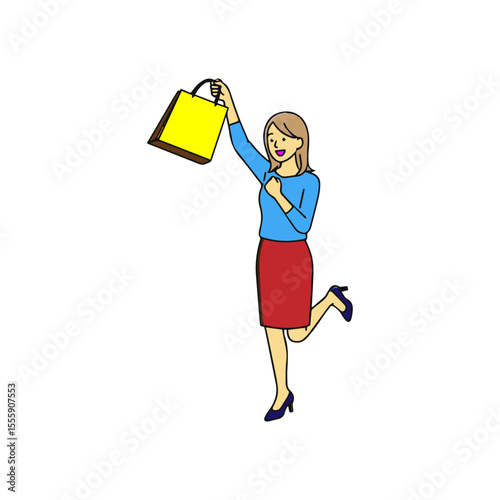 Happy Woman Holding Shopping Bag Vector Illustration