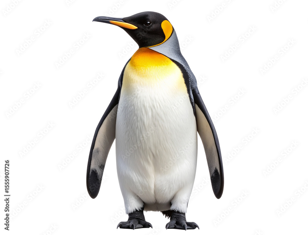 Fototapeta premium Emperor Penguin Standing Upright in Front View, Realistic Style — Isolated on Transparent Background.