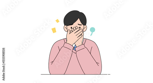 Young man covering face in embarrassment while sitting at table  