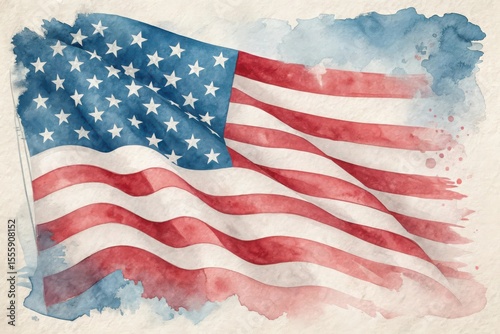 Wallpaper Mural Artistic watercolor painting of the american flag waving with a distressed textured background Torontodigital.ca