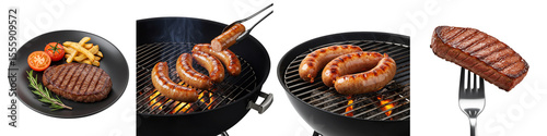 Grilled meat images set isolated on white background.