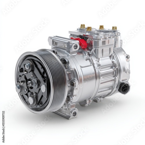 Automotive AC Compressor High Resolution 3D Render of a Modern Car Air Conditioning System Component