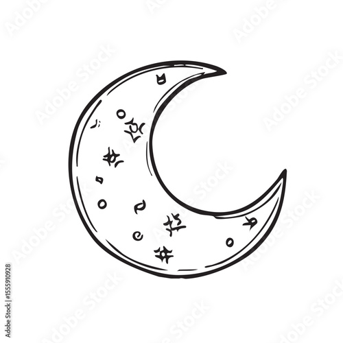 Half moon outline vector illustration on white background illustration design for night, science, astronomy, moonlight, graphic, planet, cosmos