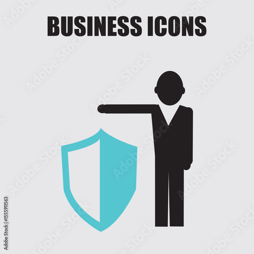 Business shield icons with protection offered from a businessperson for security and strong financial insurance.