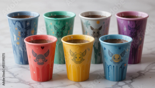 colorful ceramic mugs