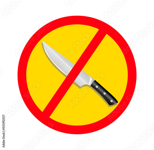 no knife, Sharp object banned, sign illustration on white background.Prohibition against carrying a knife vector icon.