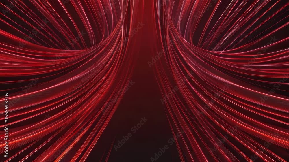 Abstract red light trails forming dynamic curved patterns and glowing energy on dark background, creating futuristic and energetic visual effect in digital art style.
