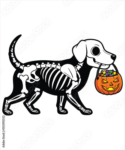 Cute Skeleton Dog with Halloween Candy Corn Treats