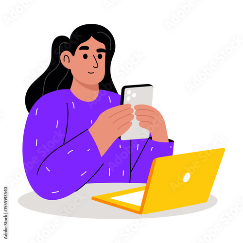A flat style illustration showing a person app testing