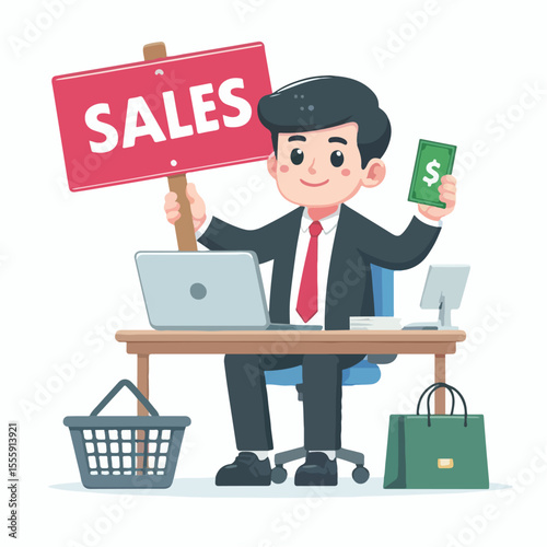 vector image of people doing sales promotion on plain white background