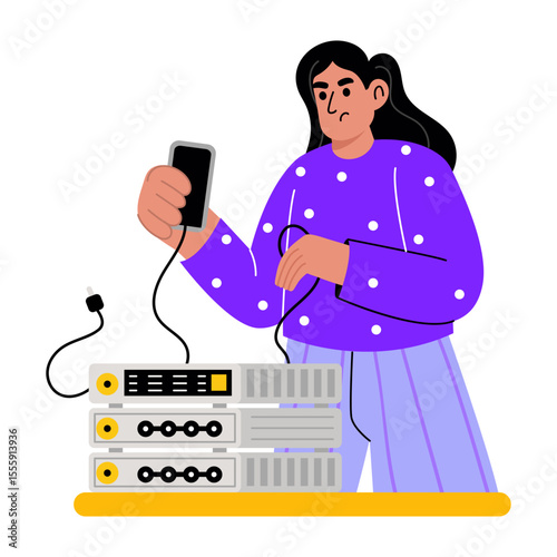 A flat style illustration showing ethernet checker