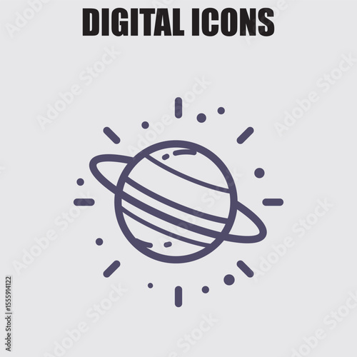 Saturn planet icon illustration, perfect for adding a cosmic touch to designs relating to space, science, or technology projects.