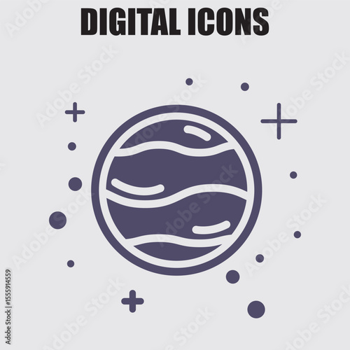Saturn planet icon illustration, perfect for adding a cosmic touch to designs relating to space, science, or technology projects.