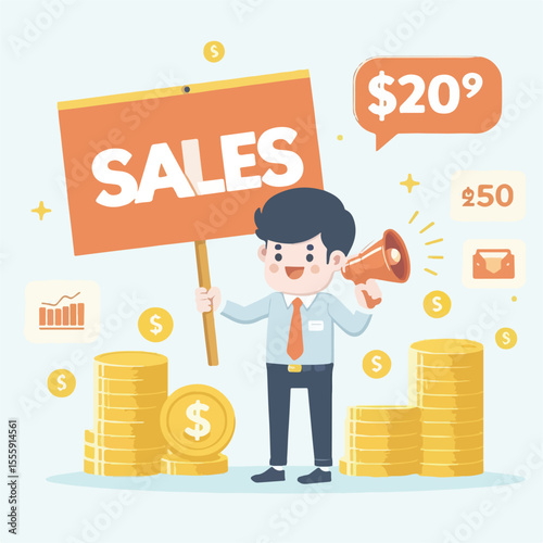 vector image of people doing sales promotion on plain white background