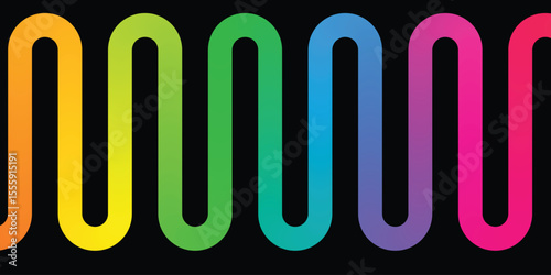 Colorful rainbow wave curve design. Abstract gradient bent line pattern in vibrant spectrum. Modern smooth flowing background for creative art.