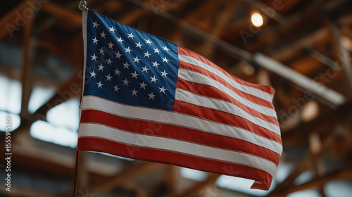 American Flag in Abandoned Industrial Building Frame