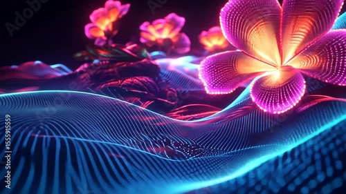 Abstract digital flowers and flowing lines