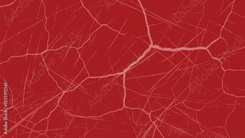 Red cracked grunge texture background. Abstract distressed surface with scratch and fracture lines. Bold damaged pattern for graphic design.
