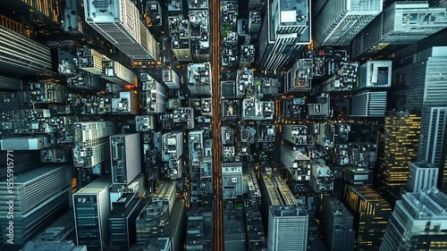 Aerial view of a futuristic metropolis at night