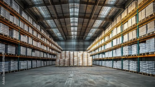 Industrial warehouse filled with stacked packages