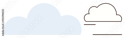 Two cloud shapes, one solid and one outlined with lines, evoke technology, storage, weather, or creativity. Ideal for digital data, efficiency, tech modern life simplicity innovation clean flat