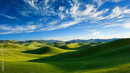 Lush rolling hills under a vibrant sky
