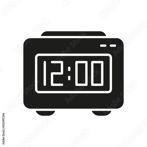 Digital Alarm Clock Solid Icon. Time Management, Wake-Up Scheduling, And Punctuality Silhouette Symbol. Morning Routine Optimization. Isolated Vector Illustration