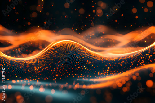 Abstract golden and blue particles flowing background