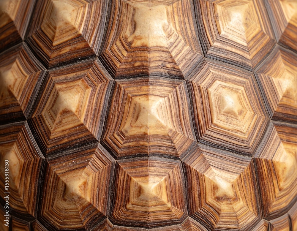 Fototapeta premium Close-up of a tortoise shell with warm tones and symmetrical, hexagonal design.