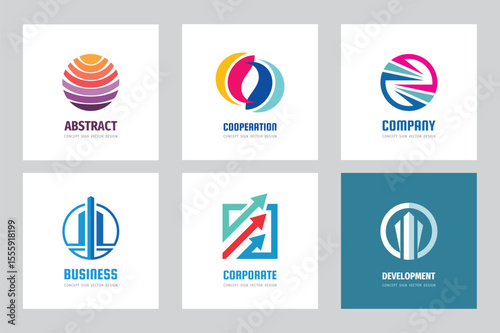 Abstract business logo set vector illustration. Concept business success strategy sign collection. Development symbols. Commuication icons. Graphic design elements.	
