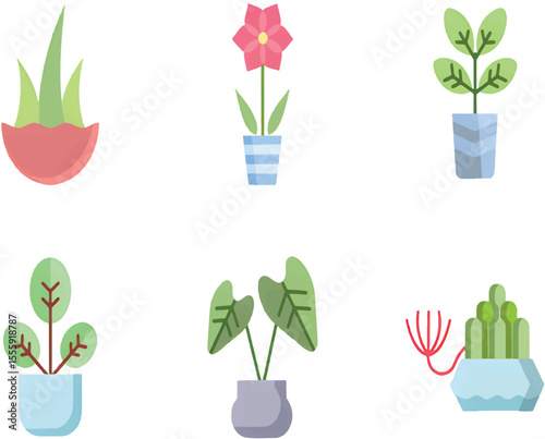 Indoor Plants Icon Set for Home Décor, Gardening, and Green Lifestyle Projects

