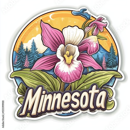 A colorful flower with the word 