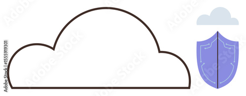 Cloud outline with protective shield signifying digital safety, data storage, and cybersecurity. Ideal for technology, cloud computing, data security, encryption, privacy, online safety cyber