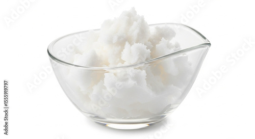 A bowl of hardened coconut oil isolated on white